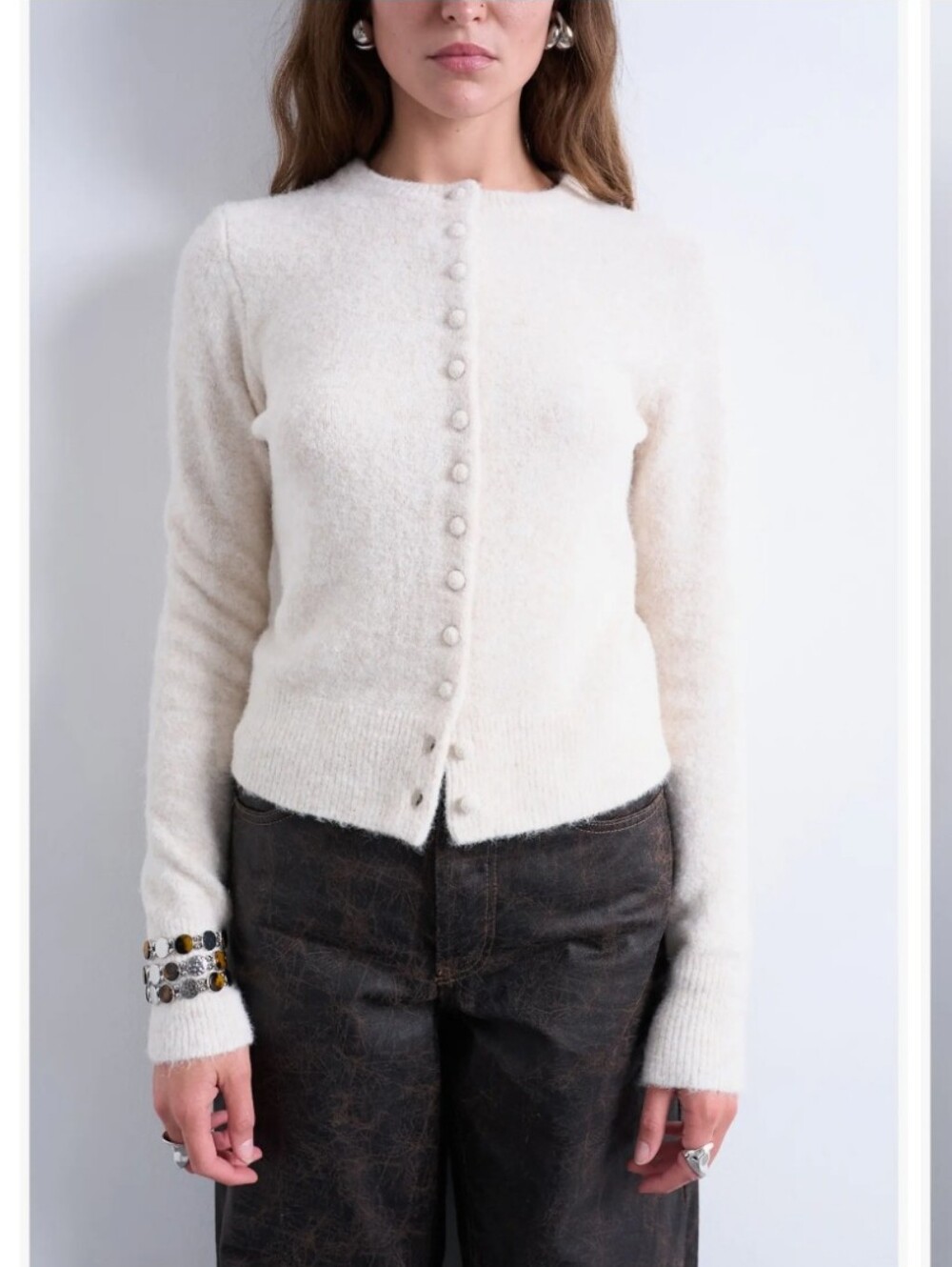 Topshop Covered Button Cardigan In Ivory 12 NWT